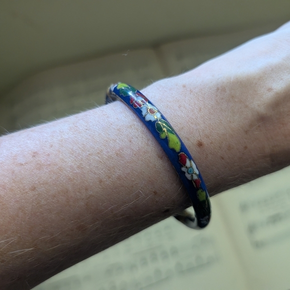Jewelry - Floral Blue Bangle Cloisonne Bracelet